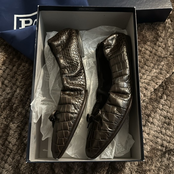 Polo by Ralph Lauren Soft Calfskin Croc Embossed Leather Ballet Flats - Picture 5 of 7